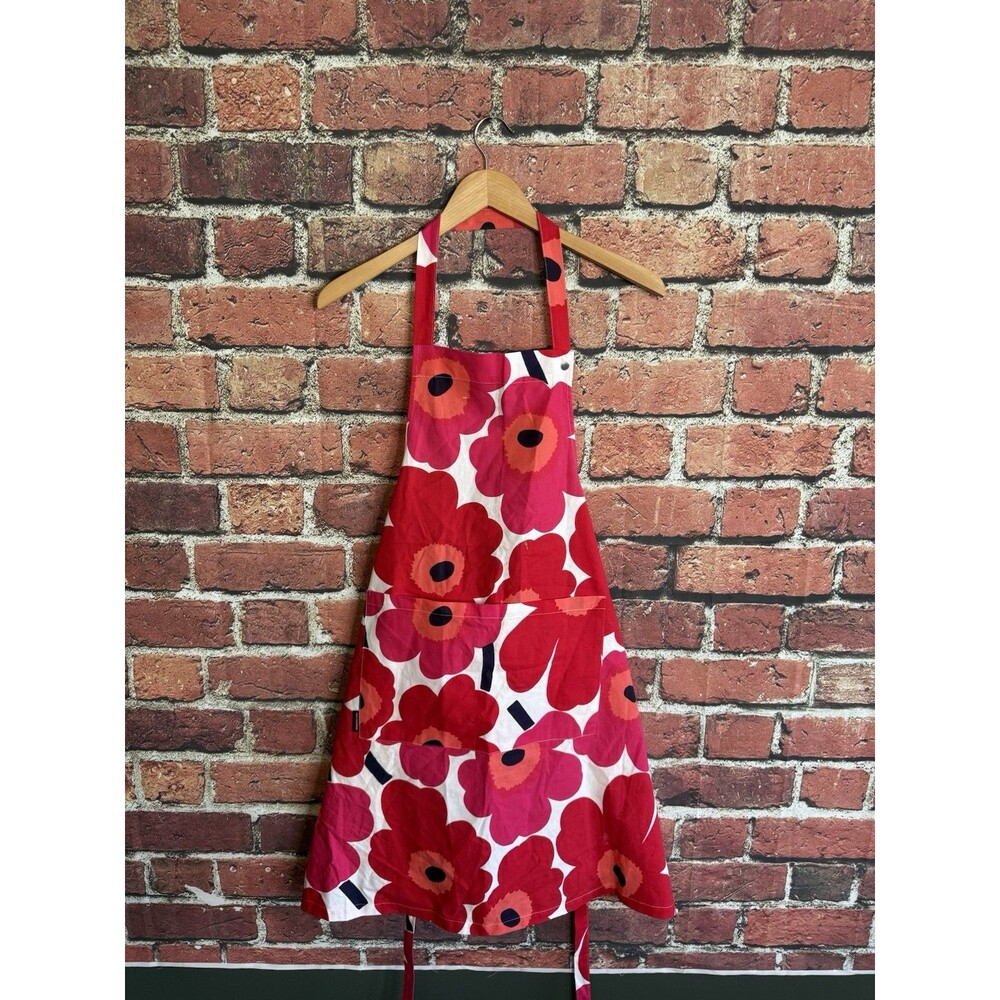 MARIMEKKO PIENI UNIKKO FLORAL APRON White Red Poppy 064161 001NEW